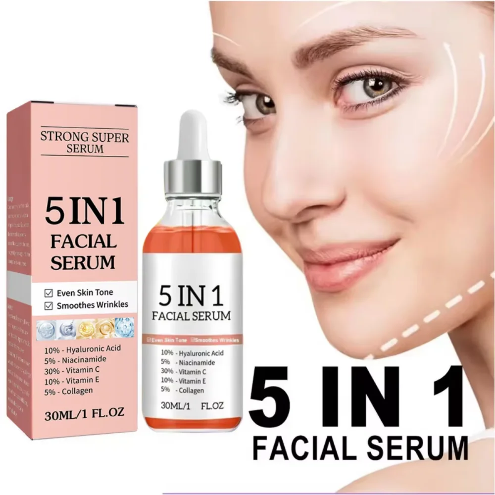 

5 In 1 Face Serum 30% Vitamin C Moisturizing Whitening Anti Wrinkle Aging Niacinamide Hyaluronic Acid Facial Serum SkinCare 30ml