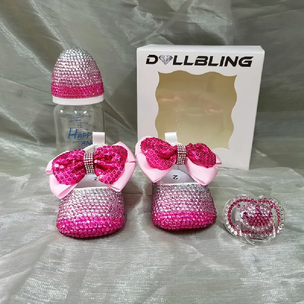 Dollbling Newborn Gift Set Luxury Rainbow Baby Shoes Headband Pacifier  Pink Lolita Crown Diamond Jewels Layette Sparkly Ballet