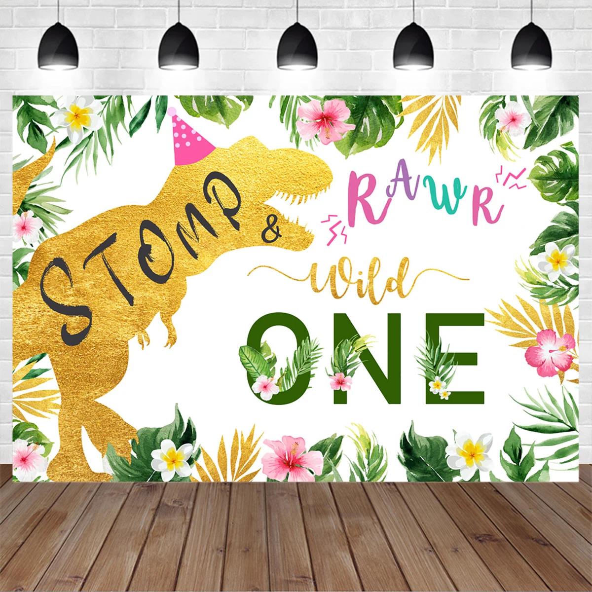 

Tropical Jungle Wild One Dinosaur Girl Birthday Background Prop Flower Green Leaf Photography Backdrop Newborn Baby Shower Photo