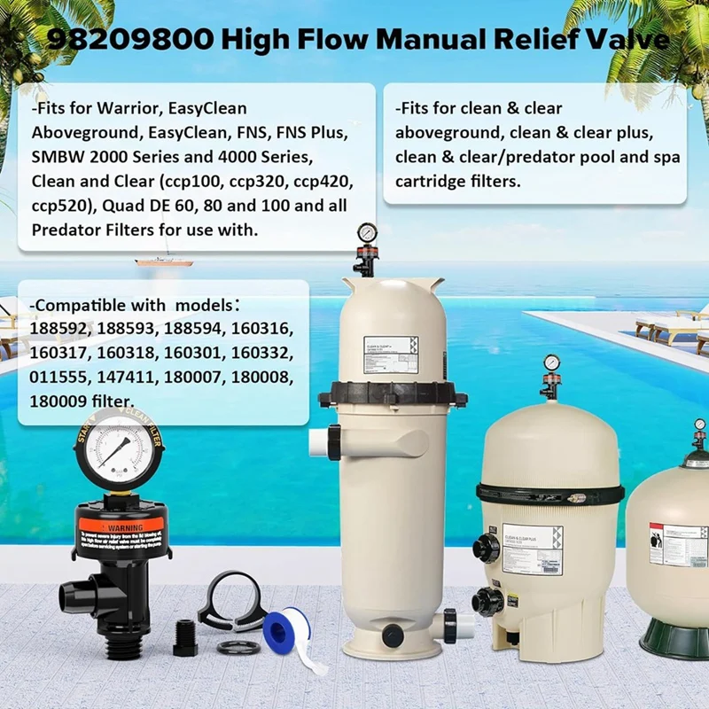 98209800 Pool Filter Pressure Gauge, Manual Bleed Valve Release Valve For Pool And Spa Filters 98209803 image 5