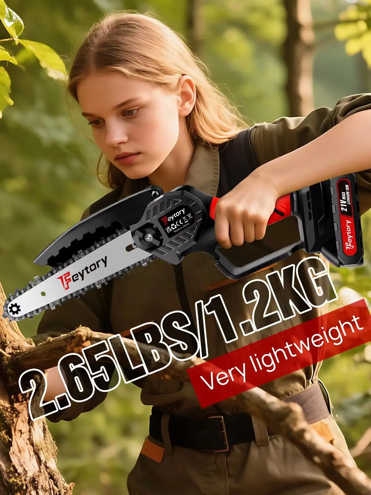 6-Zoll-Elektrokettensäge zum Schneiden von Holz und Bäumen, 21V 700W Leichte Mini-Elektrokettensäge mit 1500mAh Wiederaufladbarem Akku, Ketten, Leistungsstarker Holzschneider für Baumasten und