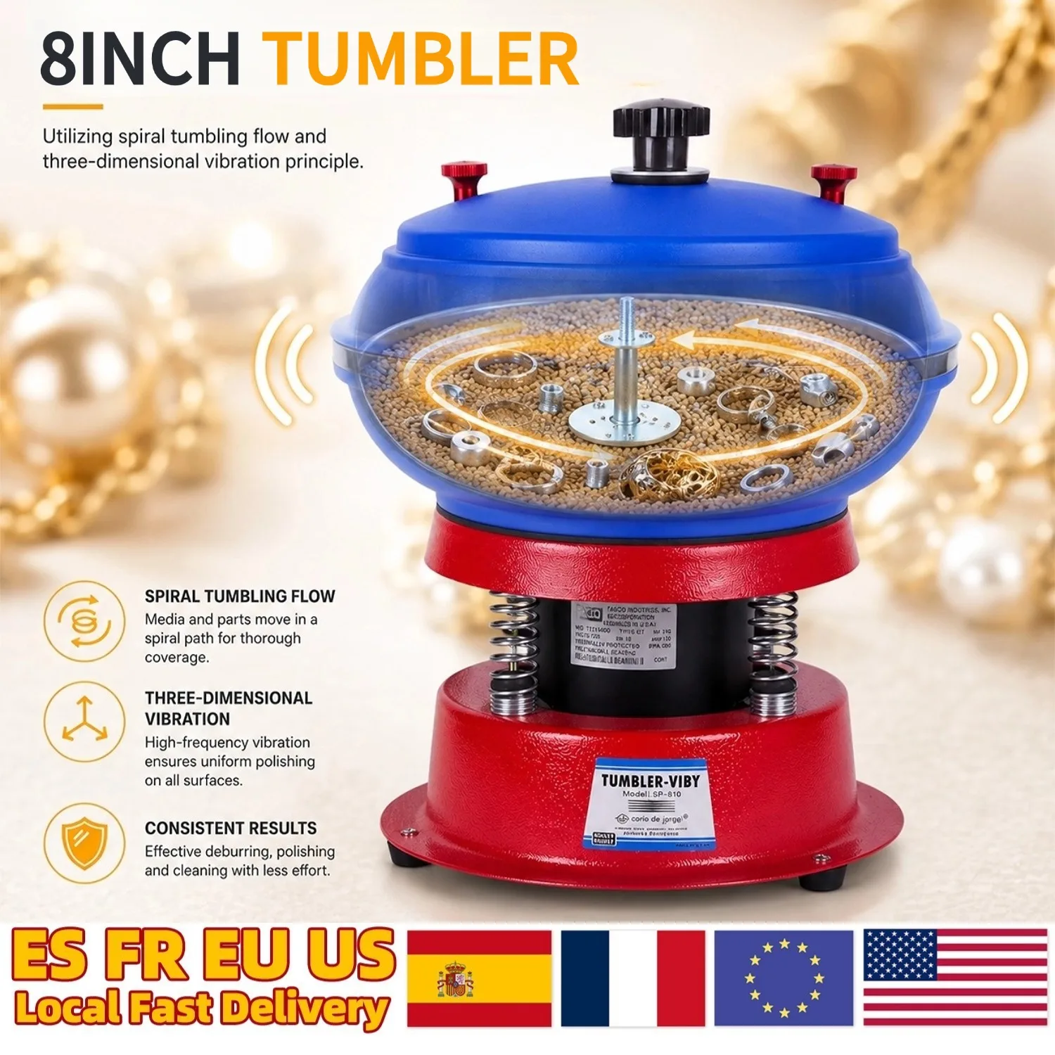 110V 8inch Jewelry Vibrating Tumbler Tumbling Polishing Machine 3.5L Capacity Vibration Barrel Grinding Machine Vibratory Tumbler Grinder Machine for Jade Agate Metal Polishing & Finishing