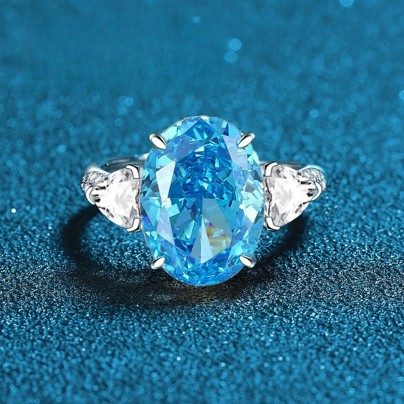 

PT950 Platinum Artificially Cultivated Gemstone Open Ring Women's Ice Pink, Gold Yellow, Sea Blue Ice Flower Cut 6 Carats