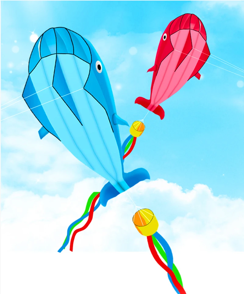 จัดส่งฟรีขนาดใหญ่Kite Dolphin KiteไนลอนKite Line Animated Kites Flying Inflatable Drag Kite Flying Kitesของเล่นสําหรับเด็ก