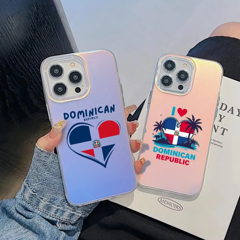 

Чехол для телефона с флагом Доминиканской Республики для iPhone 17, 16, 15, 14, 13, 12, 11 Pro Max Plus, прозрачный чехол с лазерным градиентом Авроры