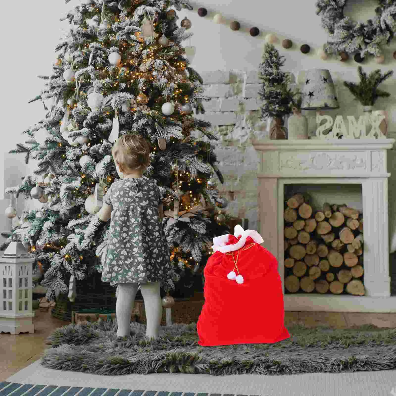 Santa Drawstring Bag Jumbo Holiday Present Bags Festive Christmas Large Candy Cloth