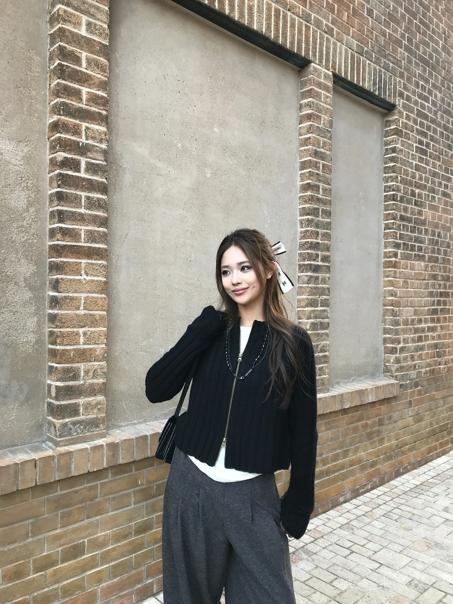 

Bla Woolen Fce Fighter Fly F Attidue 0O Double Zipper Proportion Modifier Open Cardigan Women's Casual Knitted Sweater