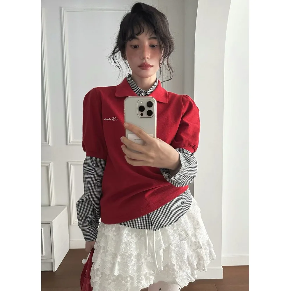 

Chic Simple Embroidered Letter Ne T-irt Women's Spring New Small Knitted ort Sve Top Faionable Casual Wear