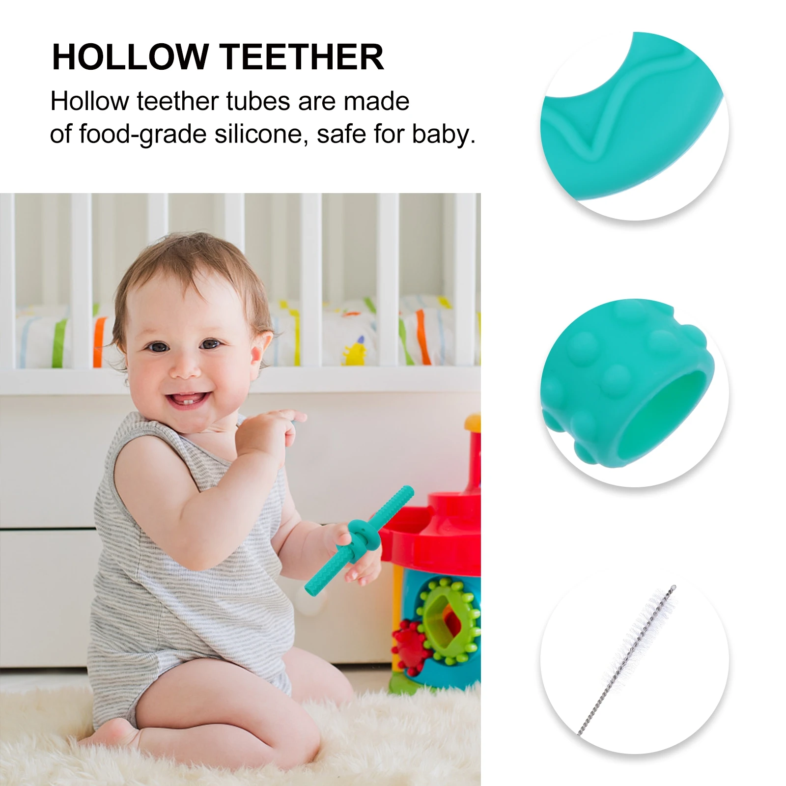 

Baby Teether Grinding Toy Chewing Toys for Babies Hollow Flexible Tubes Molar Infant Teething