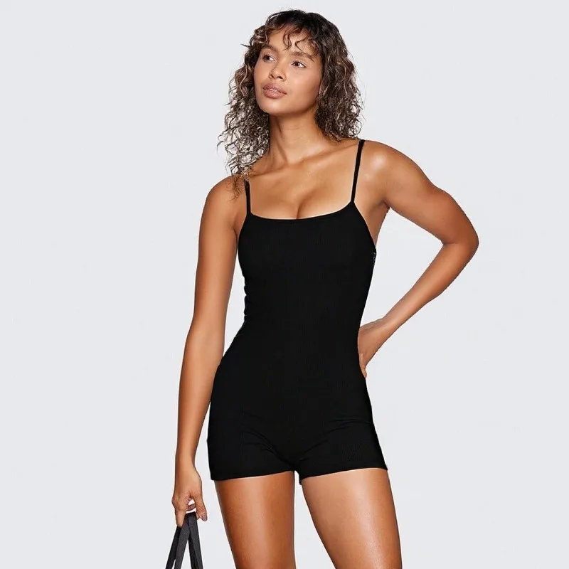 

New Black Sexy Slim Fit Backless Women Pullover Camisole Jumpsuit Summer Fashion Casual Simple Sleeveless Sports Jumpsuit Shorts