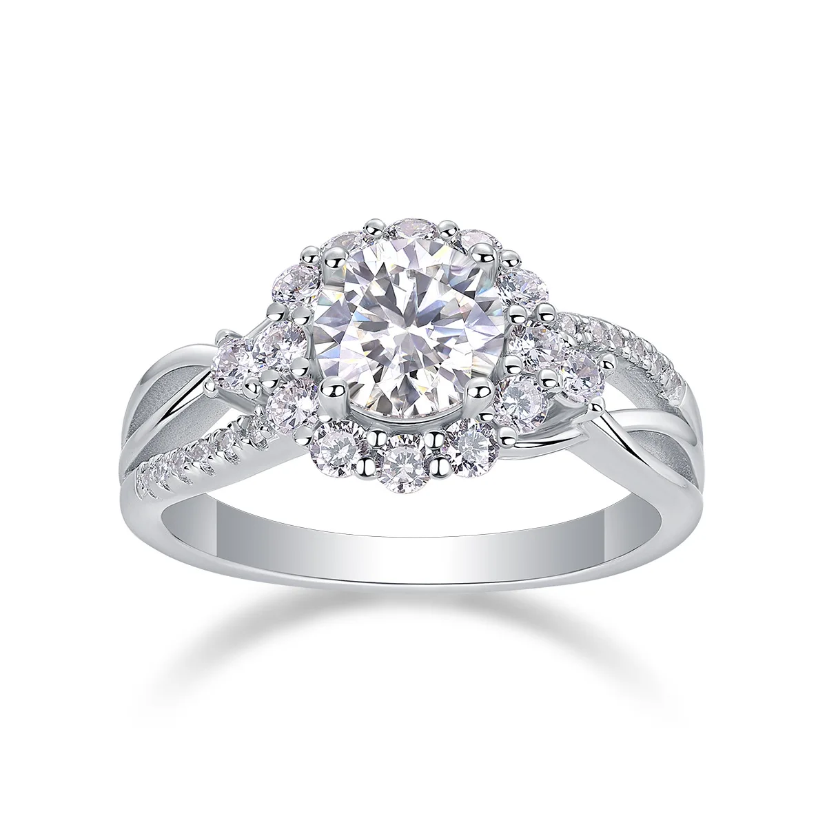 1ct-halo-twist-split-pave-moissanite-ring-d-vvs1-adjustable-925-sterling-silver-multi-tone-engagement-jewelry-for-women