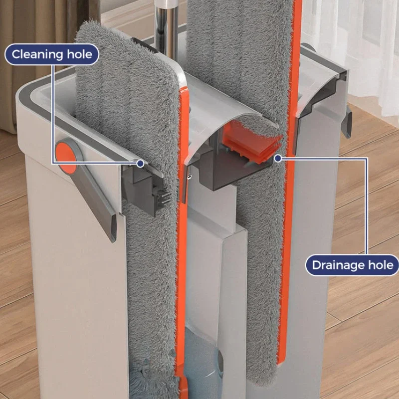 Hand Free Flat Mop with Bucket Floor Squeeze Mop 360 Rotating Washable Microfiber Wiper Window Scraper Lazy Home Cleaning Tool - Image 5