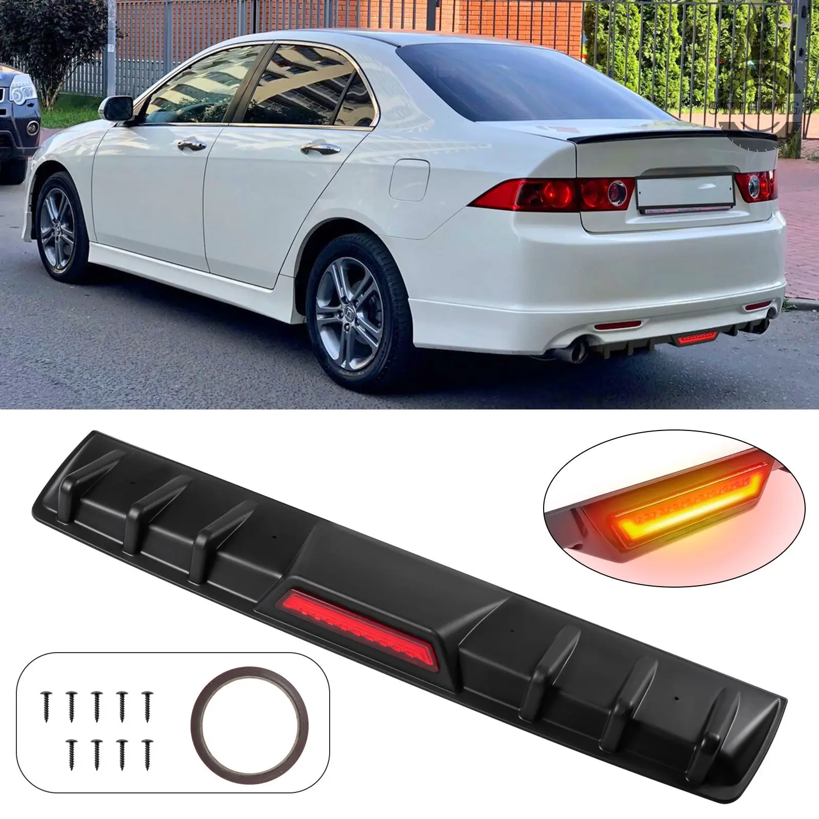 

Matte Black 6 Shark Fin Rear Diffuser Bumper Spoiler Lip Reflective Strip For Honda Accord