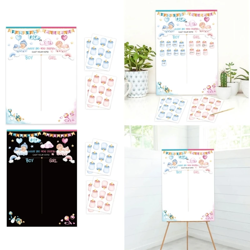 Poster tiết lộ giới tính của bữa tiệc tiết lộ giới tính với 36 bộ nhãn dán bé trai hoặc bé gái