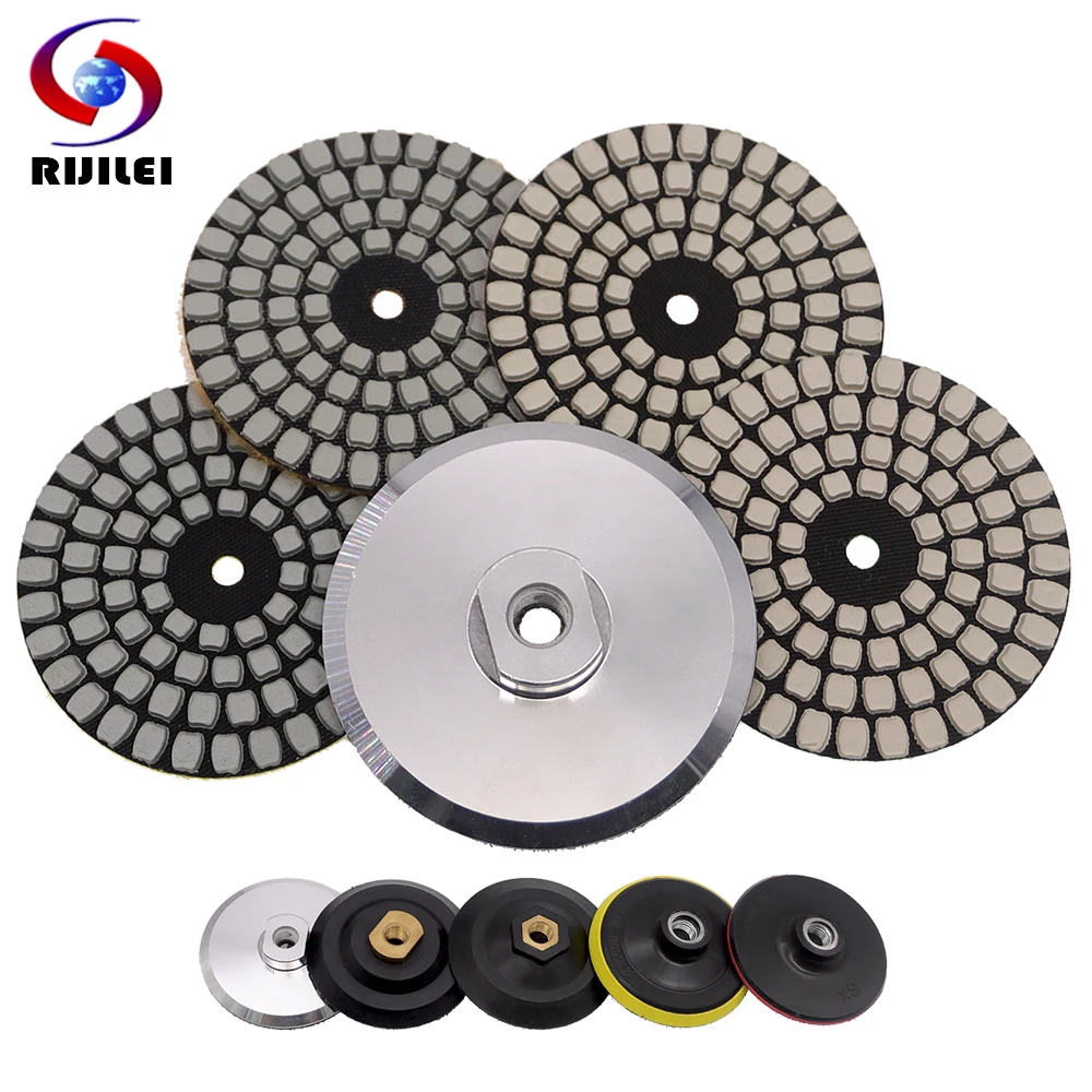 

5Pcs/Set 4 Inch Dry Polishing Pad Super Sharp Diamond Polishing Pads For Granite Marble Stone Sanding Disc With M14 Backer Pad