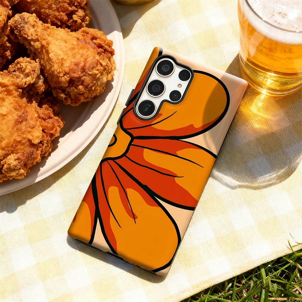 حافظة هاتف جريئة على شكل زهرة برتقالية لهاتف سامسونج جالاكسي S25 Ultra S24 S23 Ultra Plus غطاء خلفي لامع بطبقة مزدوجة #4