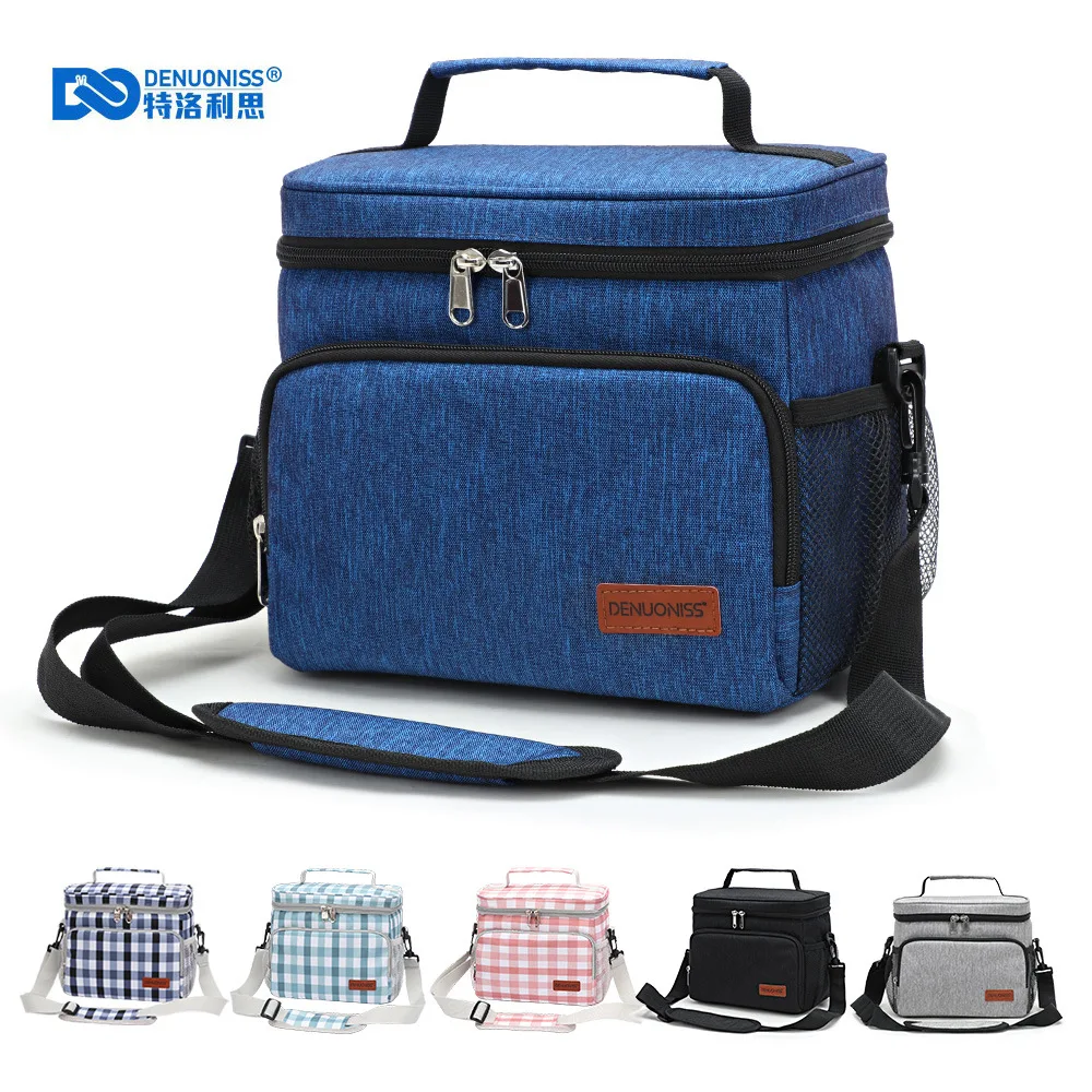 

DENUONISS Insulated Lunch Bag For Women Large Capacity Thermal Picnic Bag With Shoulder Strap Meal Prep Plaid Print Cooler Bag