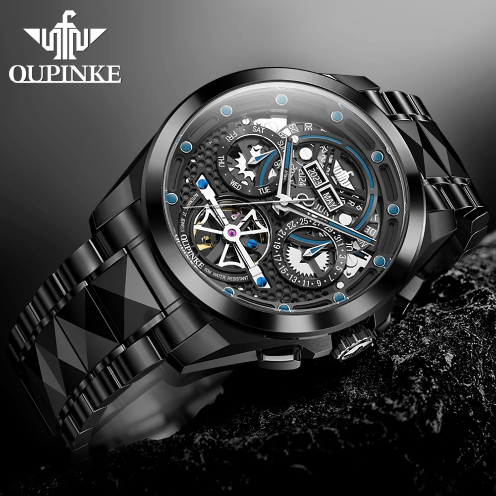 OUPINKE Tourbillon Mens Watches Top Brand Luxury Waterproof Sports Men Skeleton Automatic Mechanical Watch for Men Gift Relogio