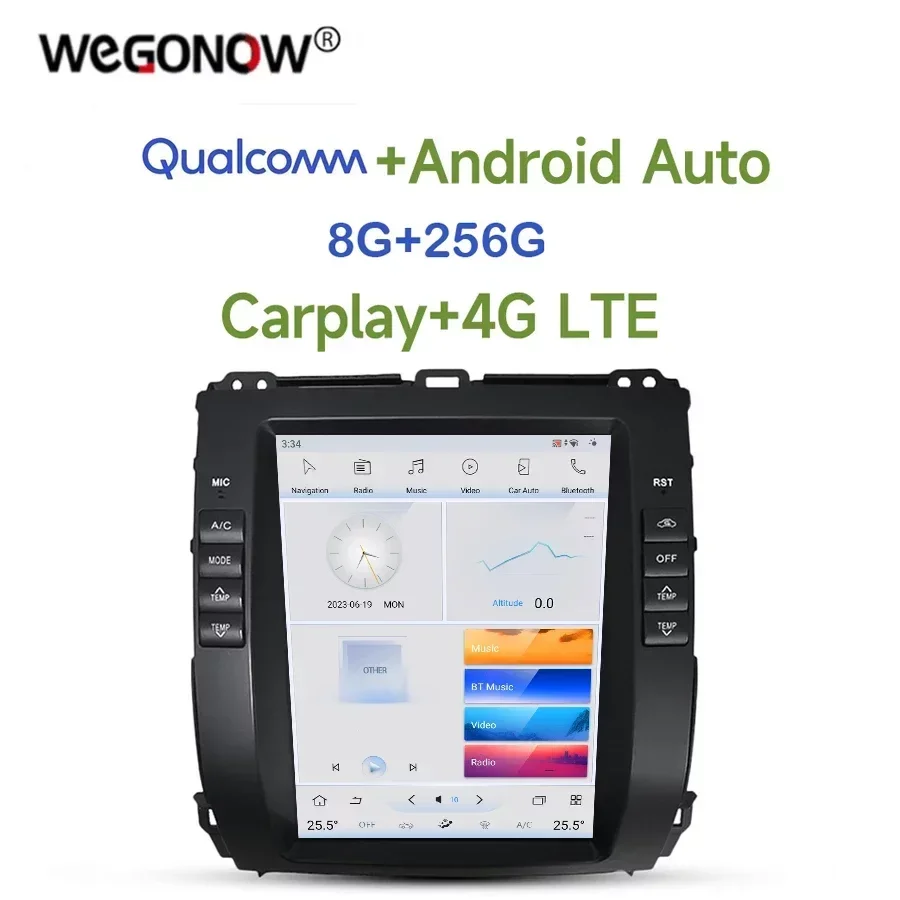 

Tesla Qualcomm Carplay Car DVD Player 360 4G LTE Android 11.0 8G+256G Wifi RADIO GPS For Toyota Prado 120 2002-2009 Lexus GX470