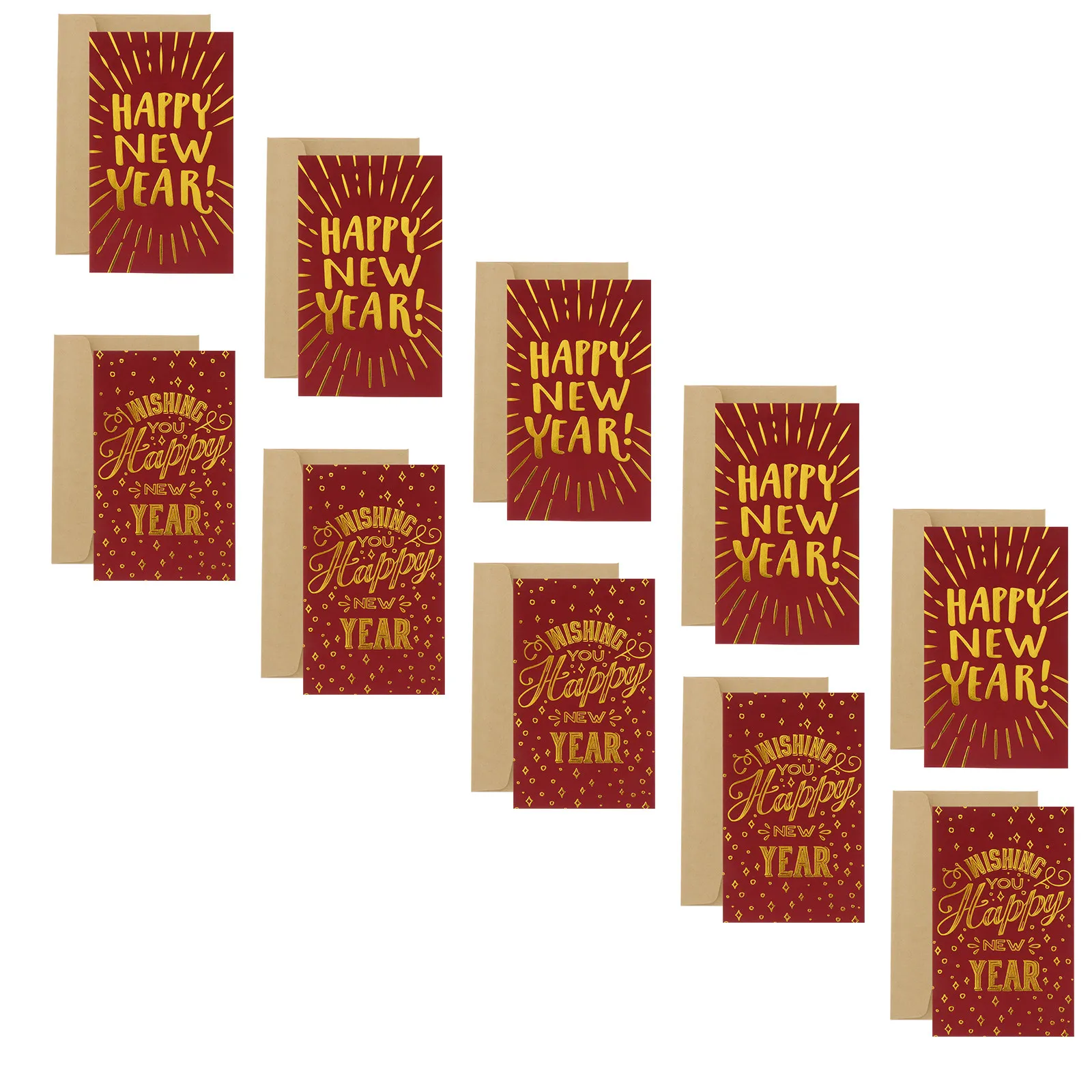 

10Pcs Traditional Chinese New Year Greeting Cards Spring Festival Blessing Cards Red Envelopes Eco Friendly Paper Golden