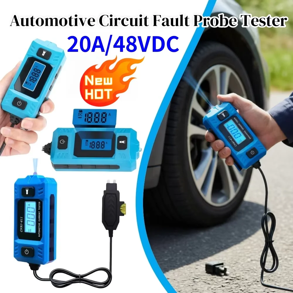 20A 48V Car Relay Fuse Blade Checker with LED Display Lighting Automotive Short Open Finder for Electrical Diagnostics