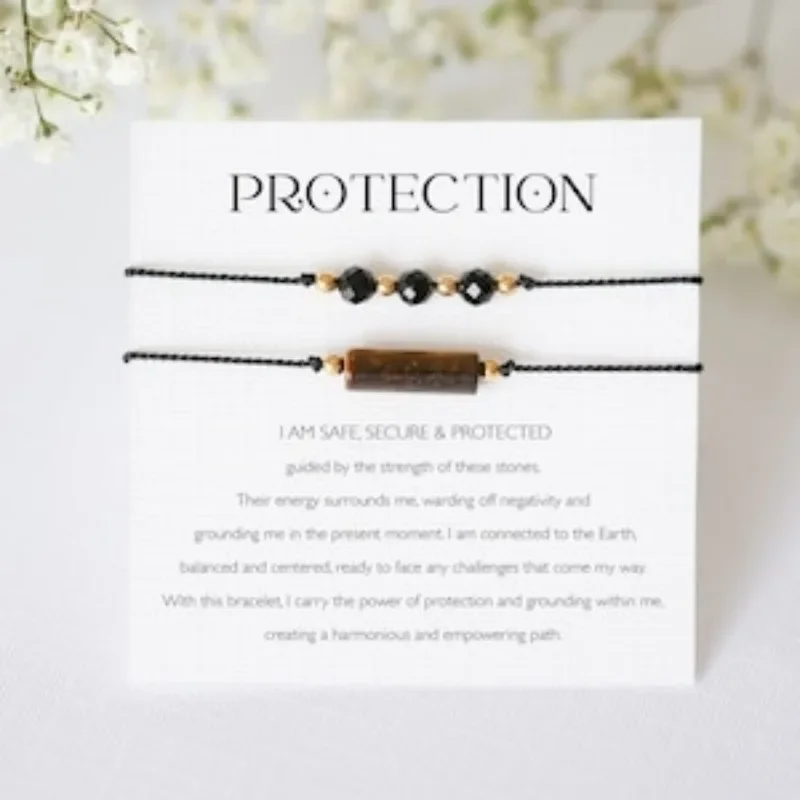 Protection Bracelet set, Black tourmaline, Tiger Eye Stone bracelet, Energy shield, spirit protection bracelet for women