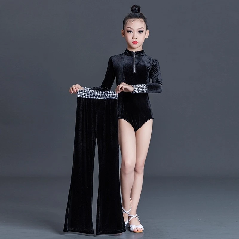 Pantalons de danse latine pour filles, combinaison d'entraînement d'automne et d'hiver, combinaisons d'entraînement professionnelles à manches longues, costumes d'entraînement à manches longues