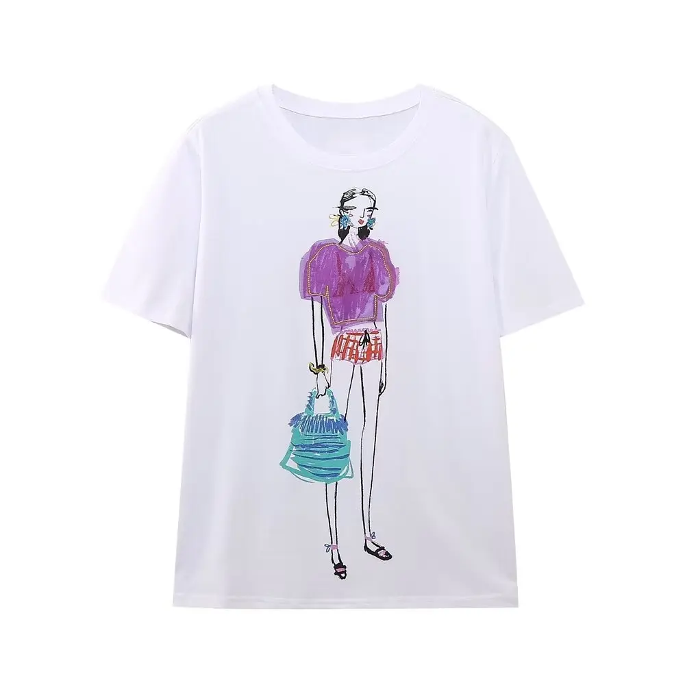 

TRAF ZR Cotton Y2k Woman T-shirts Summer 2024 Shirts T Shirt for Women Harajuku O Neck Short Sleeve Tee Women Pulovers Tops P47