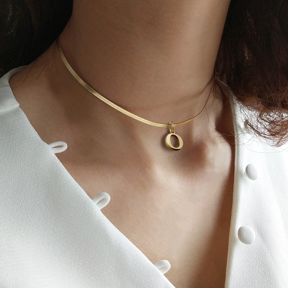 A-Z Alphabet Gold Color Stainless Steel Pendant Necklace for Women Snake Chain Initial Letter Clavicle Necklaces Collar Jewelry