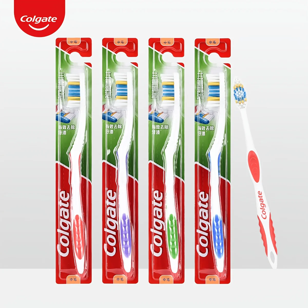 Colgate 12Pcs Adult Triple Deep Clean Toothbrush Medium Hard Bristles Daily Surface Stain Cleansing Family Pack