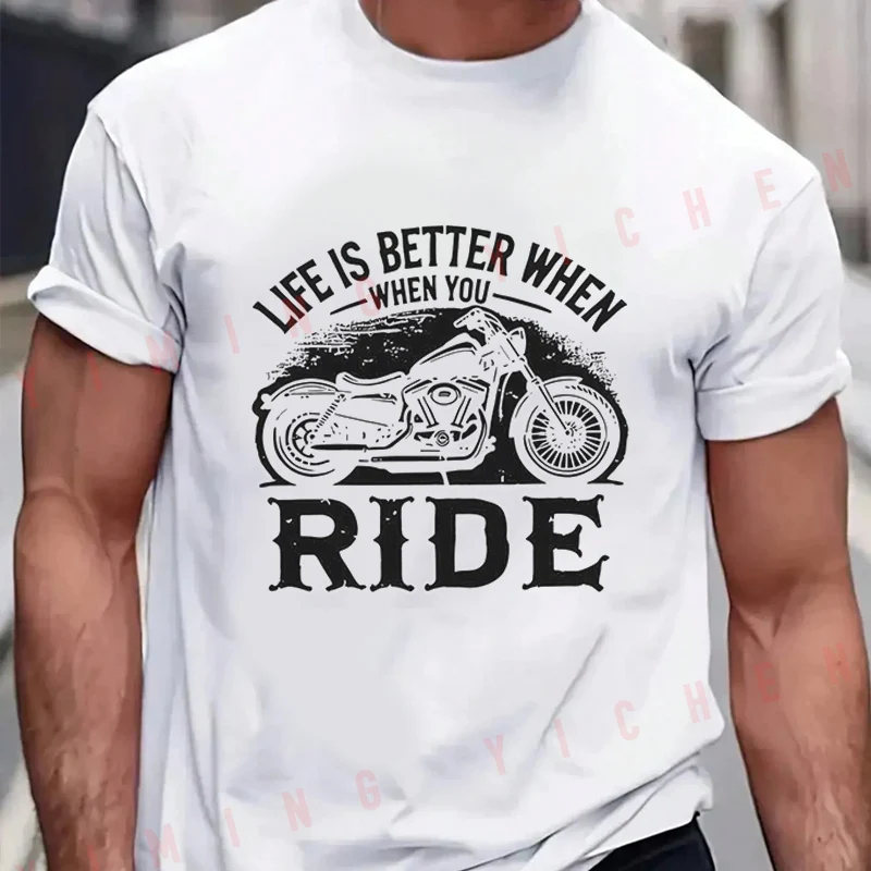 Live Motorcycle Graphic Men T-Shirt Moto Cotton Summer O-neck Short Sleeve Fashion Hip Hop Tee
