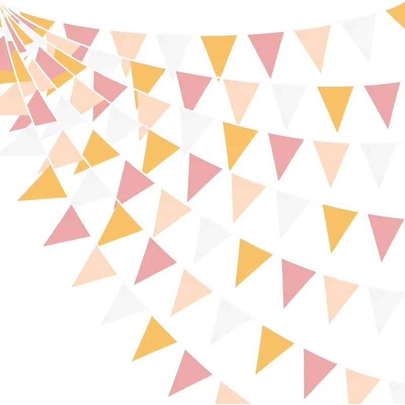 32Ft Groovy Party Decor Yellow Pink White Fabric Pennant Banner Triangle Flag for Daisy Groovy Boho Retro Wedding Party Supplies