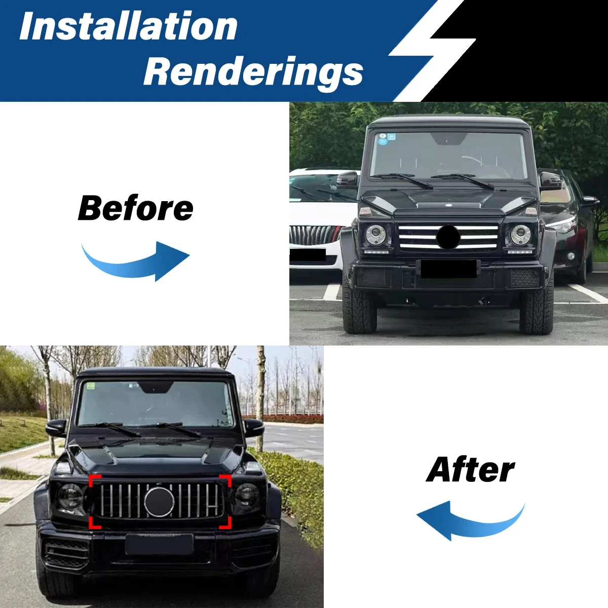 For Mercedes Benz G Class W463 G500 G550 G63 G65 G55 AMG 1990-2018 Front Bumper Hood Air Intake Grille Racing Style Tuning Grill