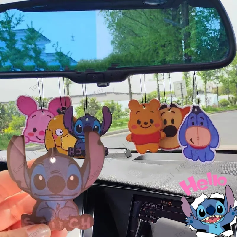 Disney Stitch Car Fragrance Film Cartoon Car Hanger Cut Piglet Car Mounted Fragrances for Long-lasting Odor Removal