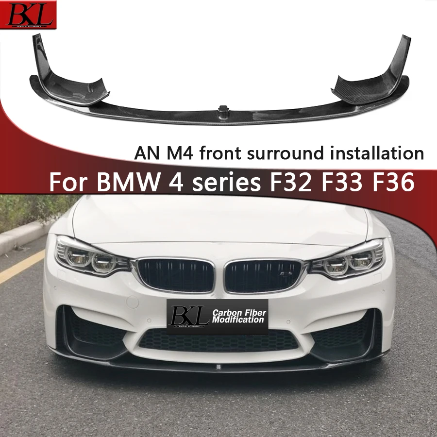 For BMW 4 Series F32 F33 F36 AN M4 Surround Carbon Fiber Car Front Bumper Splitter Spoiler Front Lip Chin Body Kit