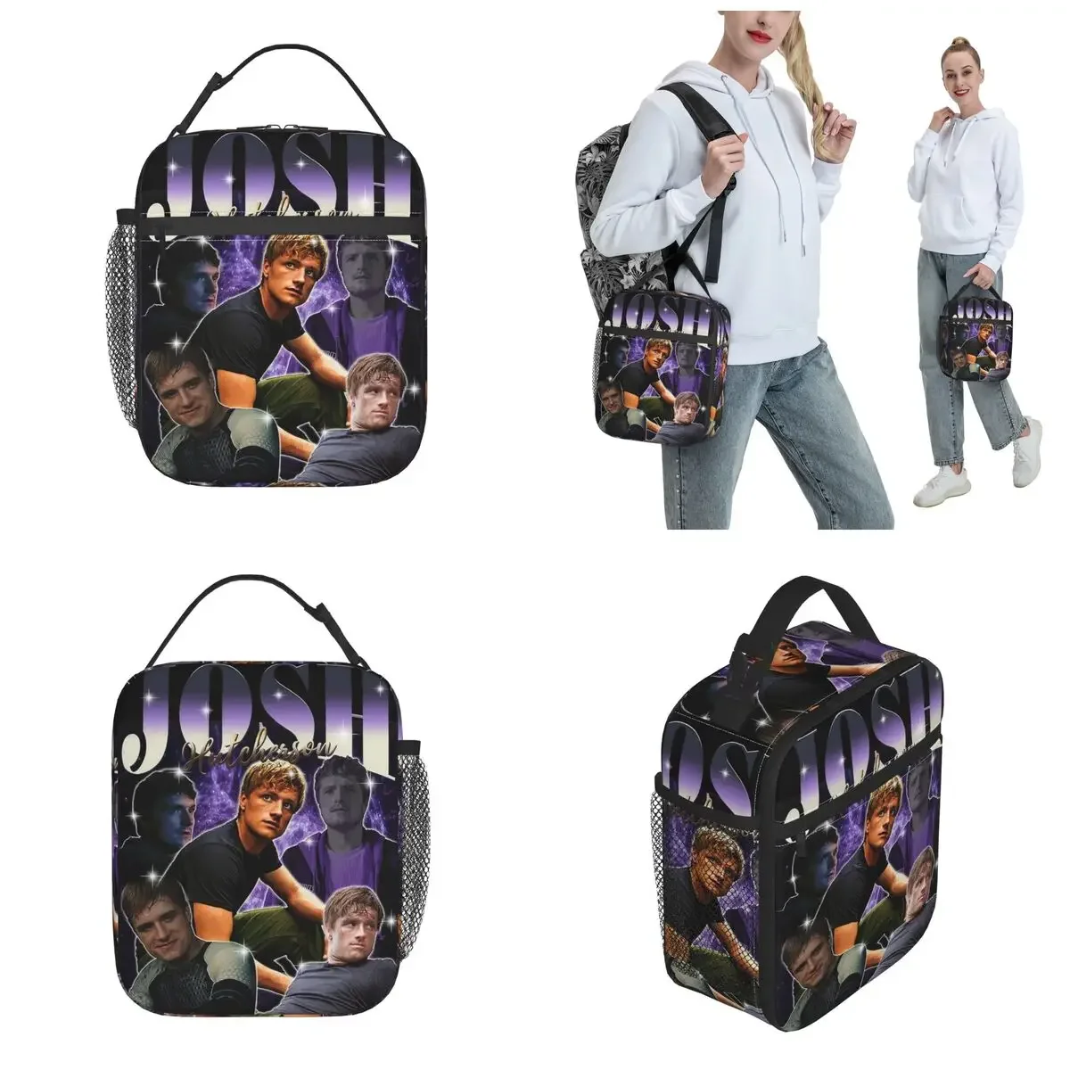 Josh Hutcherson 90s Insulated Lunch Bags Movie TV Actor Food Container Portable Thermal Cooler Lunch Boxes For School Office