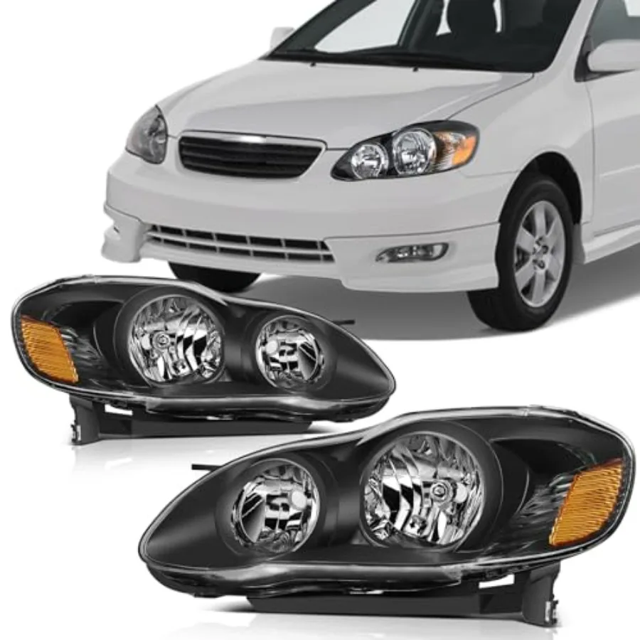 

Комплект фар для Toyota Corolla 2003-2008, пара фар, OE: 8111002190, черные линзы из поликарбоната со светодиодными лампами