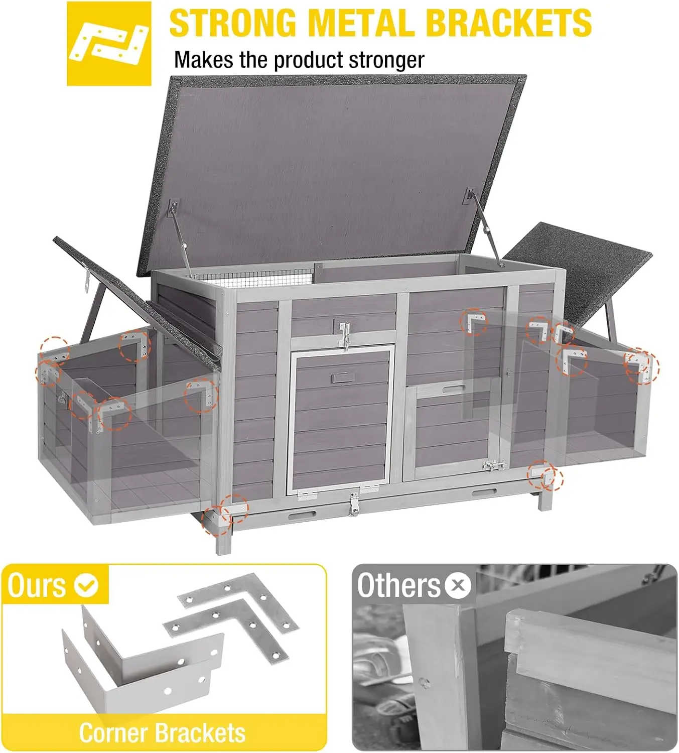حظيرة الدجاج 67.3 بوصة بيت البط الكبير مع 4 صناديق التعشيش لـ 2-4 دجاج بيت الدجاجة في الهواء الطلق قفص الدجاج