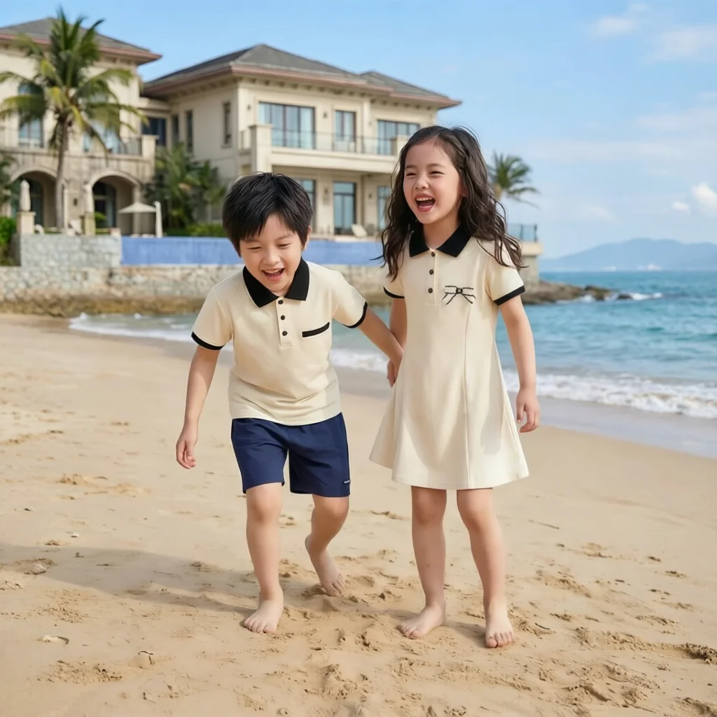 Family Matching Couple Outfit Dad Son Polo Shirts Summer Mom Daughter Dress Korean Parent-child Clothing Sister Brother Clothes
