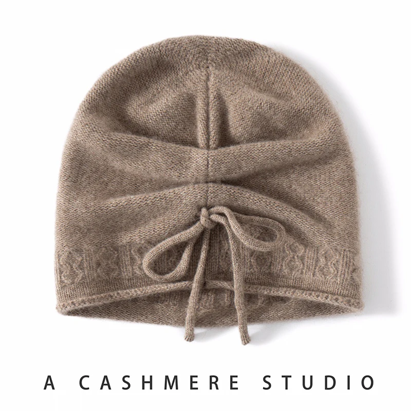 Fashion Casua Knitting hat 100% Cashmere Hat Keep Warm Spring  Autumn Winter Women Soft Thick hats Goat Cashmere Knitted Hat