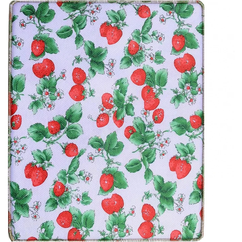 Tapete de mouse quadrado com flor de morango fofo 10 x 12 pol., mousepad confortável para jogos, costurado, pequeno