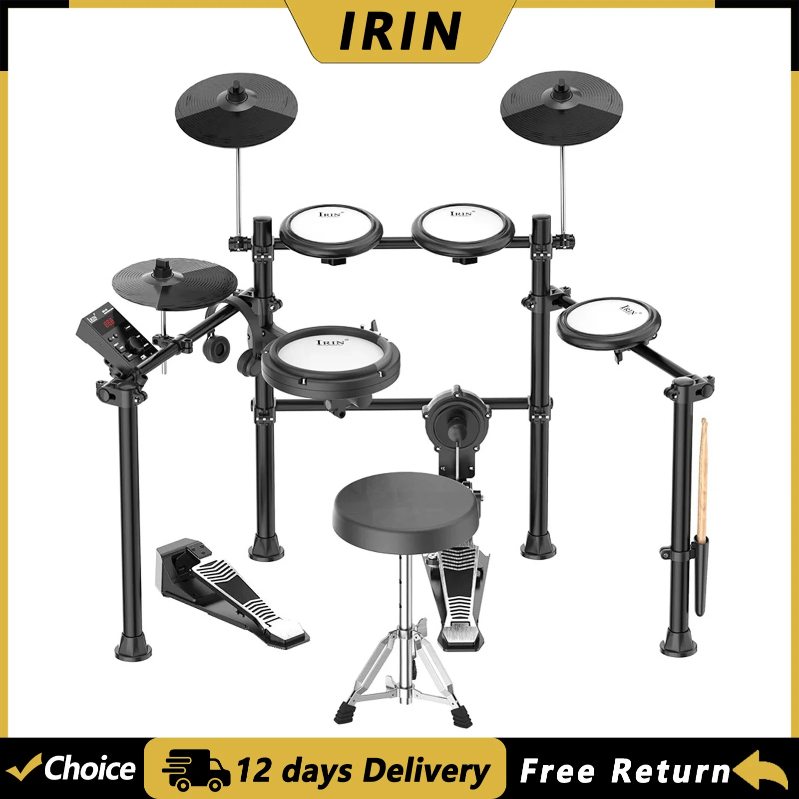 IRIN ND-16 5-drum 3-cymbal Electronic Drum 300 Tones Electronic Drum Support USB MIDI BT with Headphone Percussion Instrument