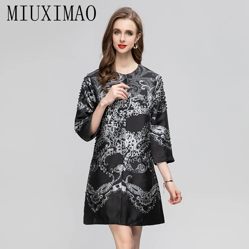 MIUXIMAO 2023 Fashion Autumn&Winter Elegant Jacket Diamonds Coat O-Neck Single Breasted Embroidery Fashion Jackets for Women