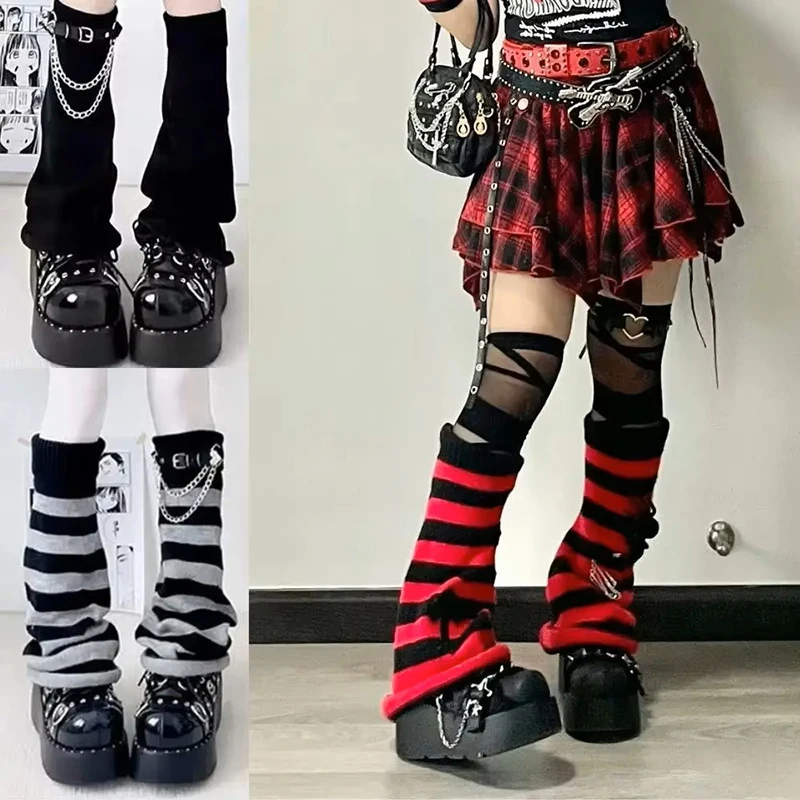 Y2K Spicy Girls JK Slouch Knee High Stacked Socks Women's Autumn/Winter Knitted Wide-Leg Striped Calf Flared Cuff Leg Warmers - view 6