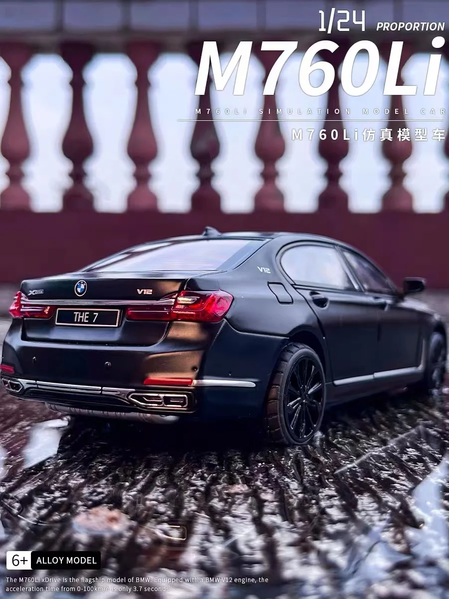 BMW 760 progression 7 Limousine Alliage Diecasts et véhicules jouets, modèle de voiture, son et lumière, nervure arrière, jouet, ornement pour enfant, cadeau, 1:24