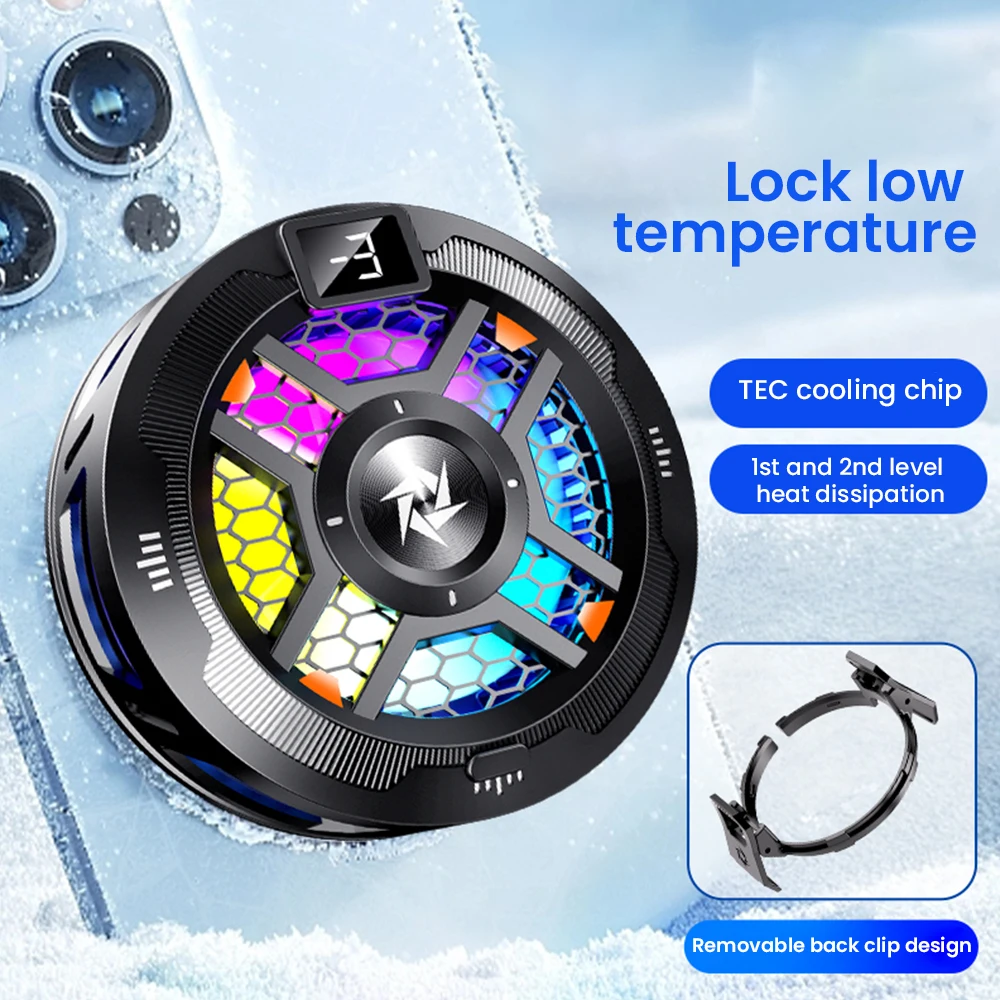 2 In 1 Phone Magnetic Back-Clip Semiconductor Radiator, Univeral Phone Game Cooler with RGB Light for iPhone 15 14 13 12 Xiaomi
