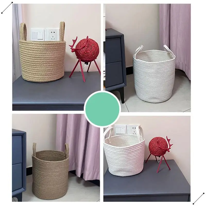 Large Capacity Cotton Rope Storage Basket For Toys And Clothes-Dirty Clothes Basket Multifunctional Organizer For Home