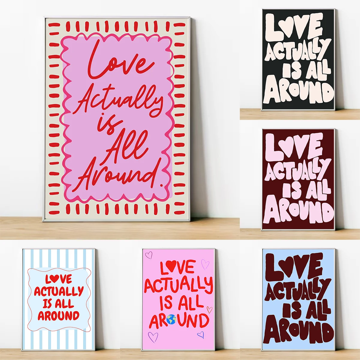 

Love Actually Is All Around Art Print Poster Heart Valentine Trendy Retro Love Heart Illustration Home Interior Decoration Decor