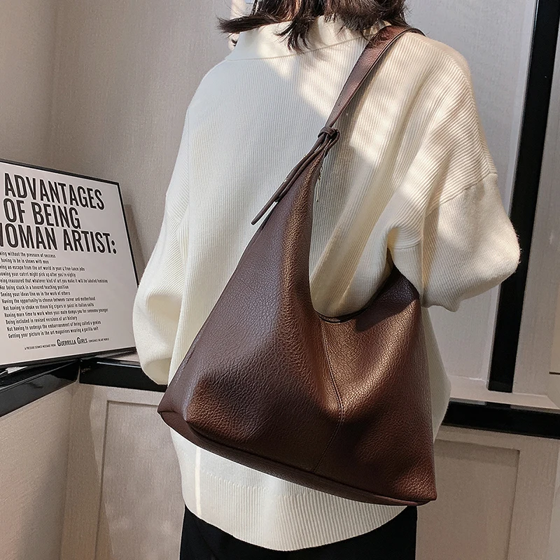 2024 New Style Fashionable Zipper Women Shoulder Bags Girls PU Leather For Work Daily Leisure Popular Tote Soft Surface Simple