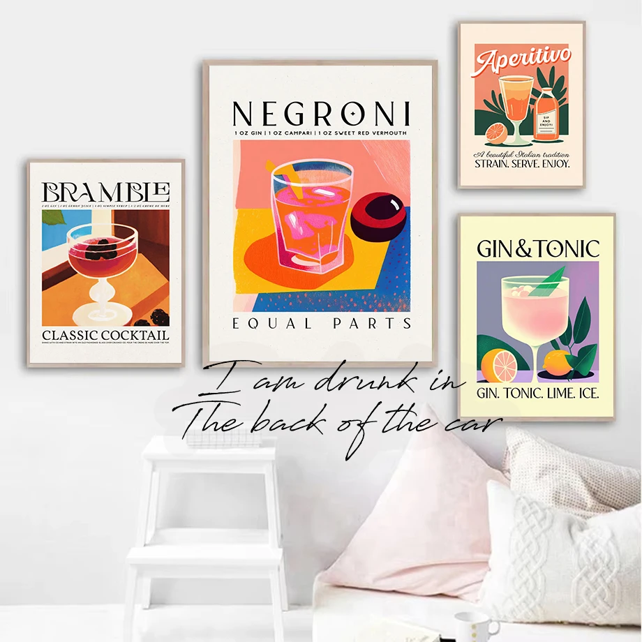 Vintage Bar Cocktail Poster Canvas Printing Abstract Vintage Wall Decor Morden Home Aesthetic Decor for Kitchen Bar Decoration